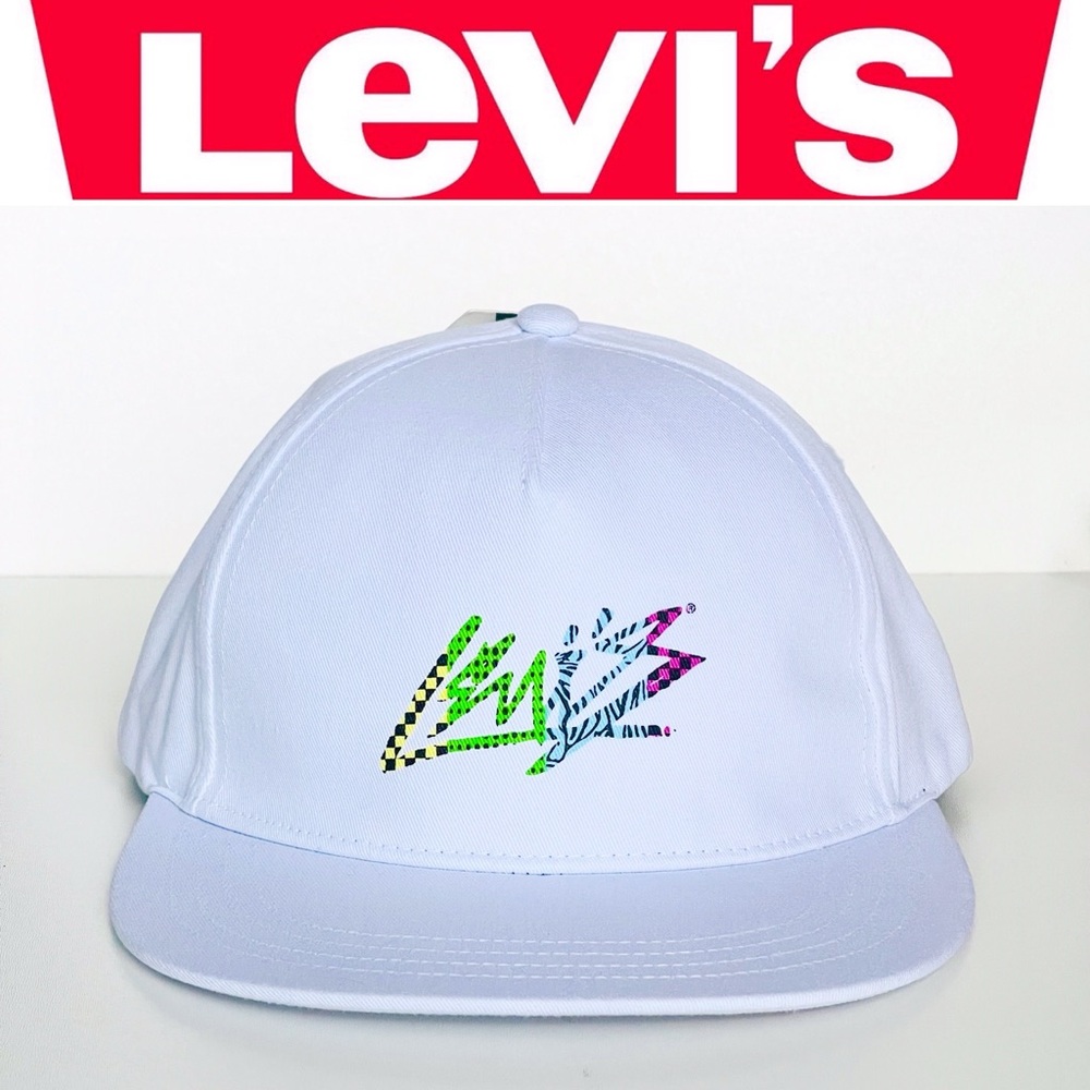 Levis 90s Cap Retro Neon Logo SnapBack Canvas 100% Cotton Adjustable Whi…